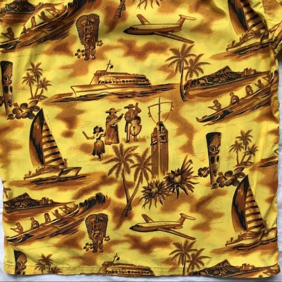 Vintage Fashions of Hawaii 1950s 1960s authentic yellow Hawaiian shirt medium - Picture 16 of 16